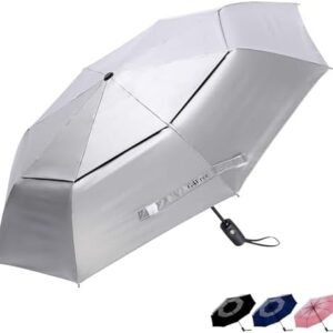 G4Free UPF 50+ UV Protection Travel Umbrella 42/46 Inch Windproof Silver Coating Sun Blocking Umbrella