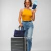 Travel Blanket and Pillow Set - Portable Inflatable Travel Neck Pillow and Premium Soft Airplane Blanket with Built-in Soft Bag, Neck Snaps, Zippered Pouch,and Hand Luggage Strap,70" x 40" (Navy Blue) - Image 5