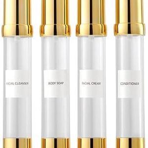 Golden Airless Pump Bottle Travel Set with Box Refillable Empty Cosmetic Pump Bottle Vacuum Pump Bottles for Liquids Such as Hand Soap,Toner,Foundation,Hair Oil,Lotion and Cream(1oz/30ml,4 Pack)