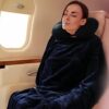 Travel Blanket and Pillow Set - Portable Inflatable Travel Neck Pillow and Premium Soft Airplane Blanket with Built-in Soft Bag, Neck Snaps, Zippered Pouch,and Hand Luggage Strap,70" x 40" (Navy Blue) - Image 6